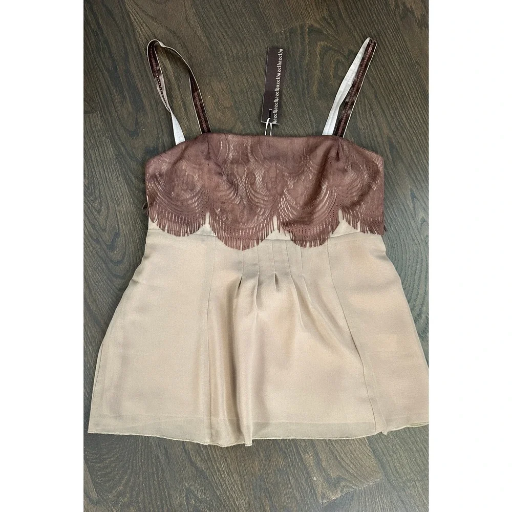 NWT Hazel Hazel Lace Trim Cami Top Brown Beige Boho Y2K Velvet tie back sz S - Picture 6 of 10